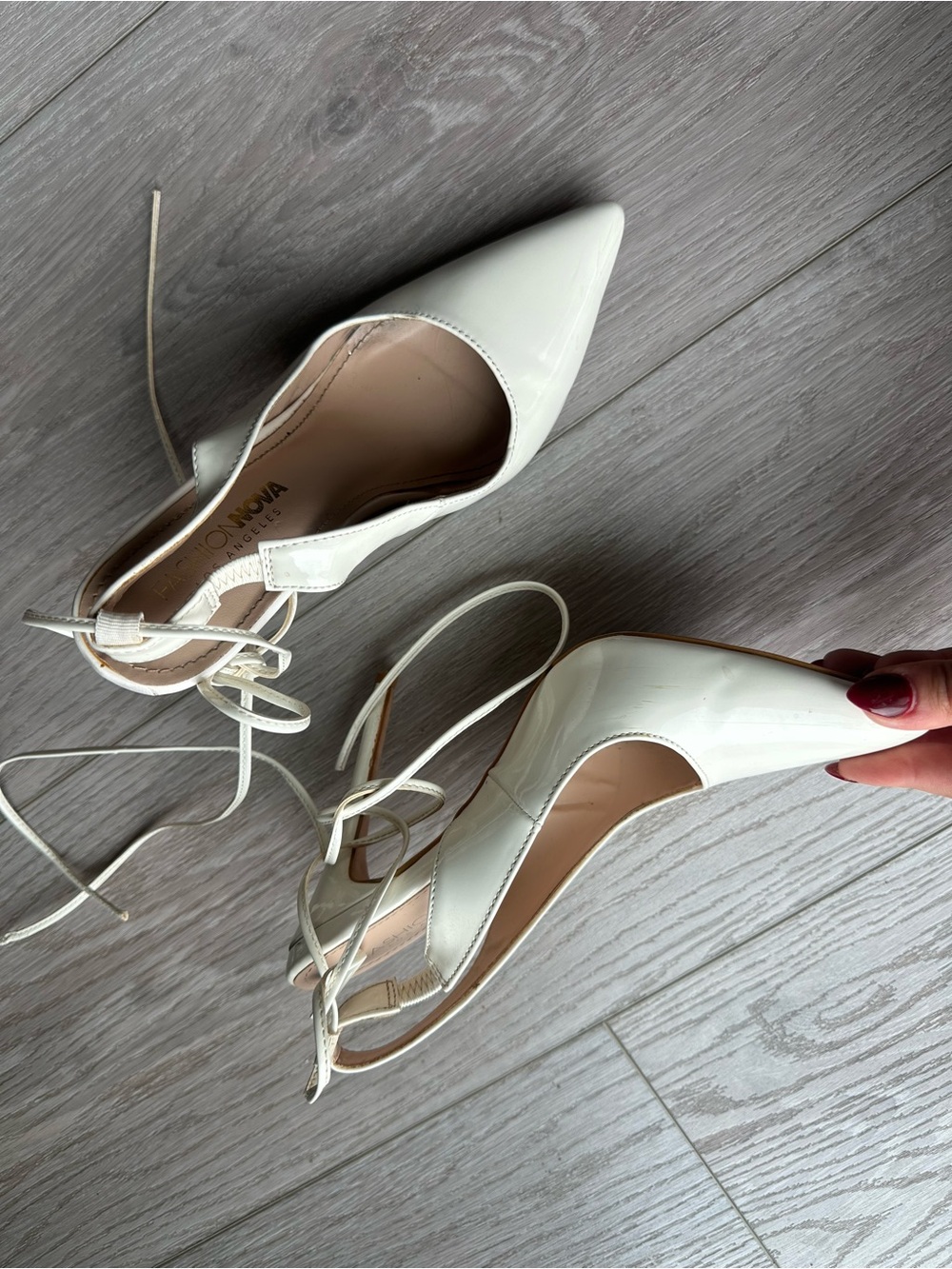 Fashion Nova White Pointed-Toe Lace-Up Heels